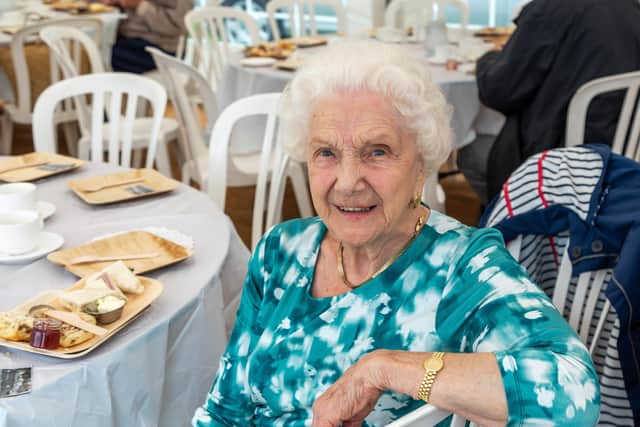 Norma Waldren, 99, at the Baffins VE Day Tea.
 Picture: Mike Cooter (210821)