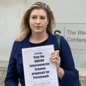 Penny Mordaunt hands in a petition against Aquind to the Department for Business, Energy & Industrial Strategy on Thursday, June 10 2021.