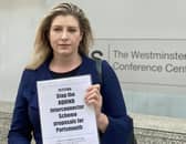 Penny Mordaunt hands in a petition against Aquind to the Department for Business, Energy & Industrial Strategy on Thursday, June 10 2021.