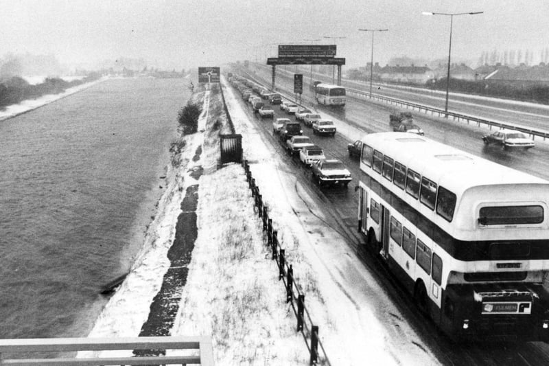 Snow brings the A27 at Hilsea/Cosham to a grinding halt on January 8, 1982.