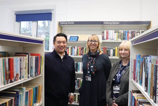 Havant MP candidate Alan Mak with Area Manager Elizabeth Weighell and Library Manager Rose Redman