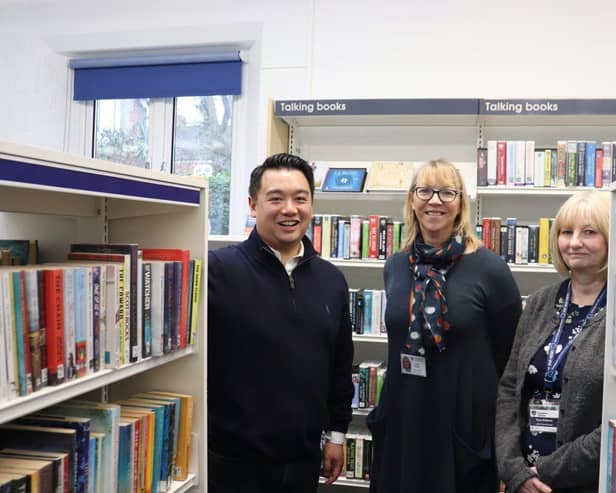Havant MP candidate Alan Mak with Area Manager Elizabeth Weighell and Library Manager Rose Redman