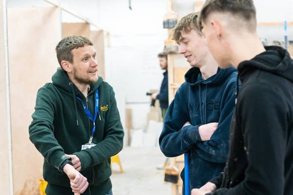 Plastering students mastering new skills at St Vincent College in Gosport