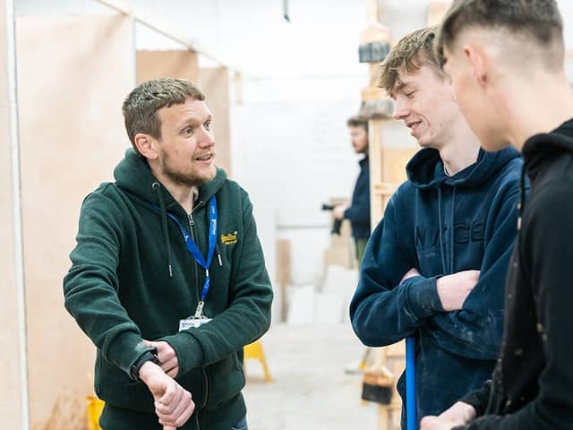 Plastering students mastering new skills at St Vincent College in Gosport