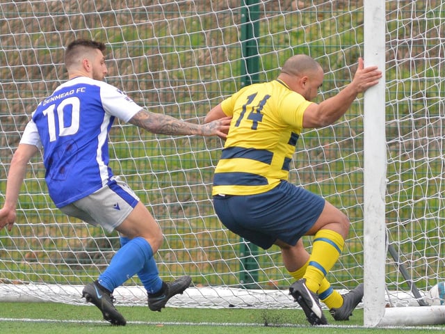 Ryan Chandler (left) and Mike Mallory follow the ball into the Paulsgrove net. Picture by Martyn White