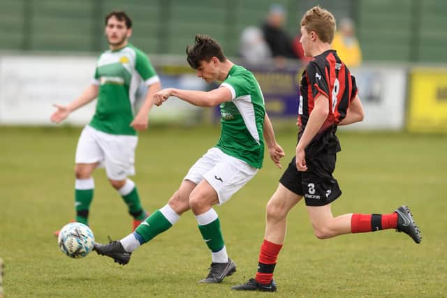 Dave Evans, left, came on as a sub and scored for Moneyfelds Reserves on Saturday,  before netting a hat-trick for the Under-18s against Fareham at Cams Alders yesterday.
Picture: Keith Woodland (030421-458)