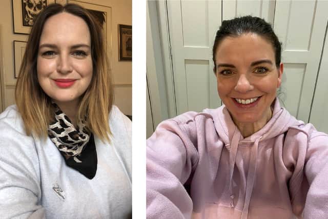 Left is Charla Grant from The Grateful Hearts Club wearing something inside out, and right is Sally Spicer from Portsmouth joining in with the efforts