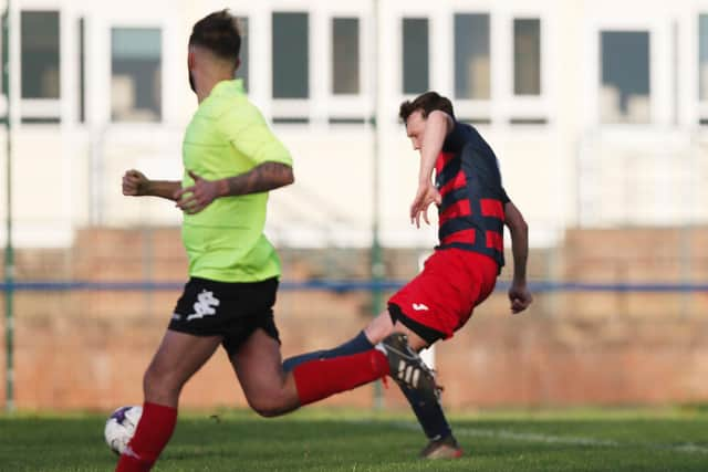 Danny Lane completes his first half hat-trick. Picture: Chris Moorhouse