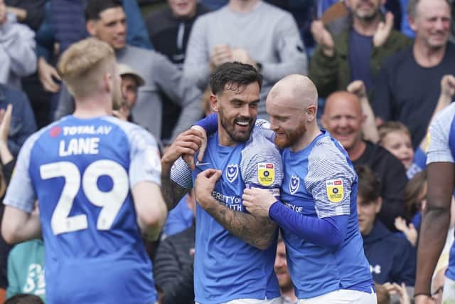 Marlon Pack celebrates scoring in the final-day 2-2 draw with Wycombe which marked his fifth Pompey goal of 2022-23. Picture: Jason Brown/ProSportsImages