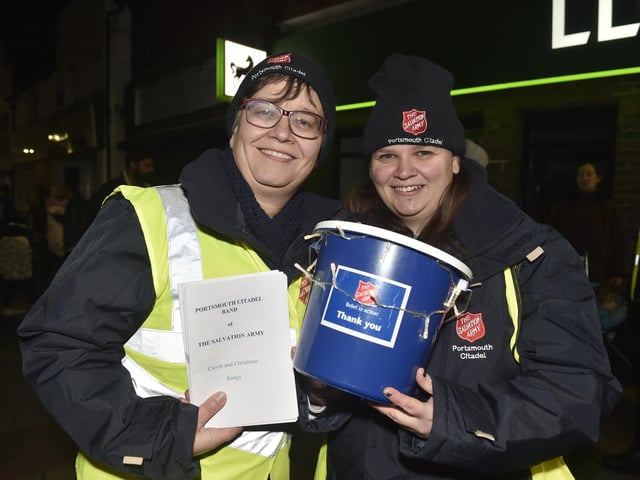 Christmas lights in High Street, Cosham, were switched on during the evening of Friday, November 22, 2024.Pictured is: (l-r) Sarah Ilsters, church leader and Sapphire Hollis, volunteer.Picture: Sarah Standing (221124-6429)