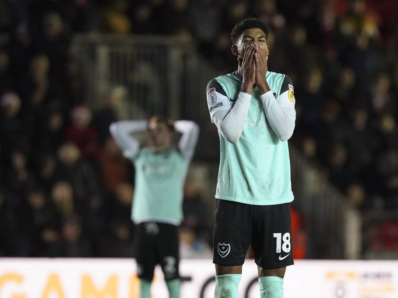 Reeco Hackett had a chance to win the game for Pompey in injury time with a free-kick on the edge of the box