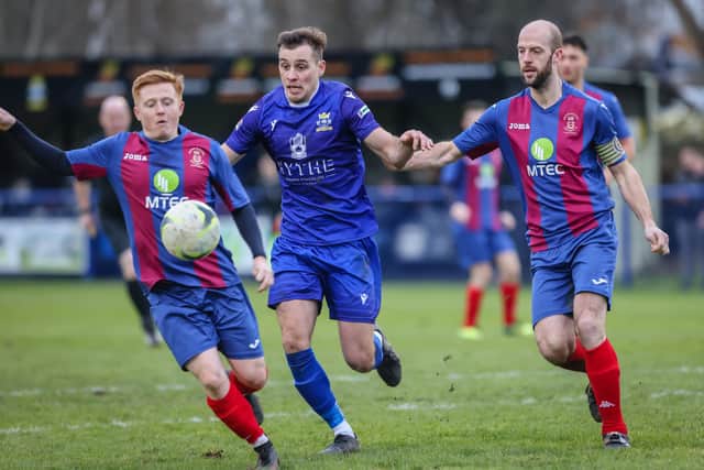 Jason Parish (middle) scored twice and provided two assists for Kelvin Robinson as Baffins romped to a Wessex League club record win at Brockenhurst.