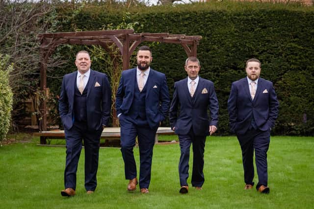 Groomsmen Josh Stainer, Ryan Handley, Mark Walker and Steve Handley.
