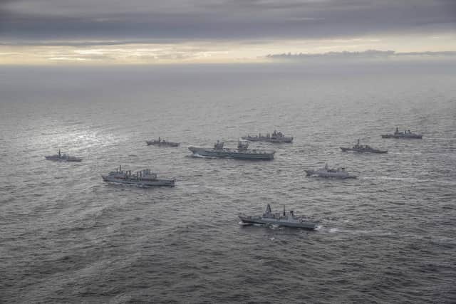 The UK's carrier strike group pictured together during an exercise in October 2020. Photo: Royal Navy