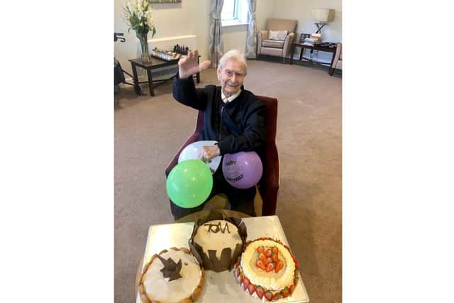Tom Hyom celebrates his 102nd birthday at Wellington Vale Care Home. Picture: Wellington Vale Care Home
