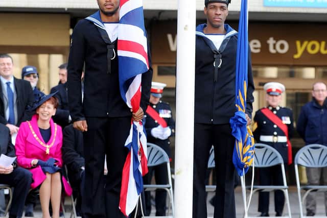 The flags were raised to mark Commonwealth Day. 

Picture: Sarah Standing (090320-9778)