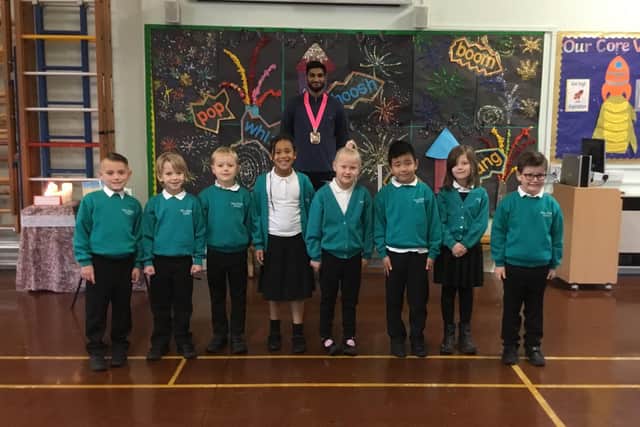 Pupils at Hart Plain Infant School in Waterlooville took part in a Black Lives Matter week and were visited by Mayor of Havant Prad Bains. Pictured: Mayor of Havant Prad Bains with some of the school's pupils