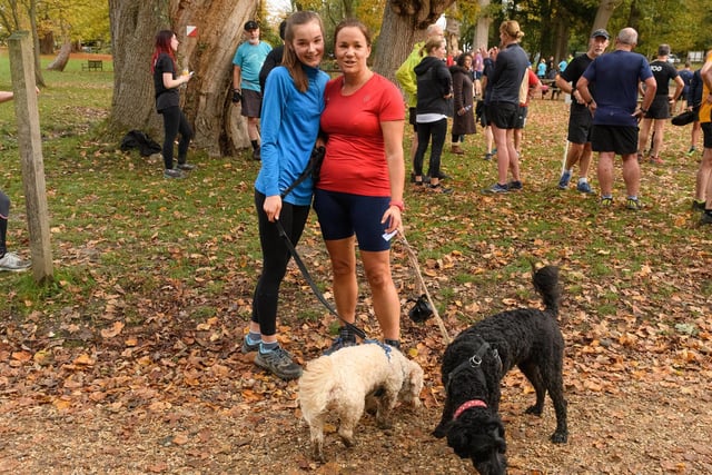 Lucy Campbell, left, and Mary Cooper with dogs Brownly and Monty at the latest Havant parkrun. Picture: Keith Woodland (131121-93)