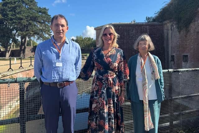 Caroline with David Clarke and Dr Celia Clark at Fort Brockhurst