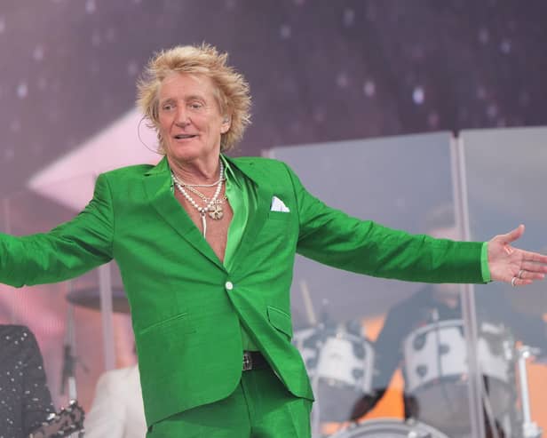 Sir Rod Stewart on stage at Glastonbury