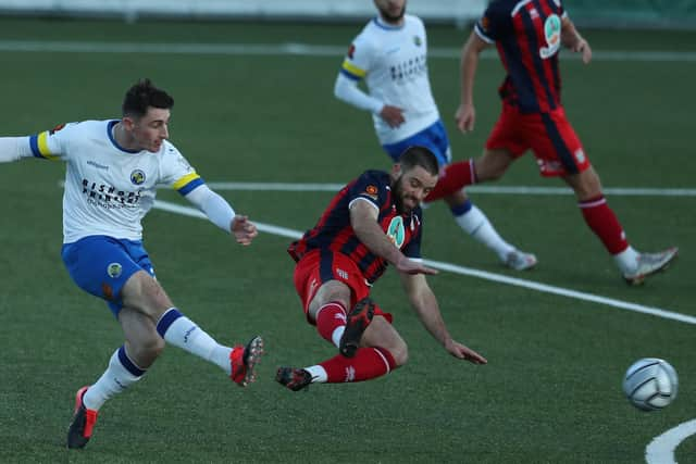 James Roberts fires in a shot at goal during Hawks' 3-1 loss to Bath City in their last home NL South game on December 4. Picture: Dave Haines