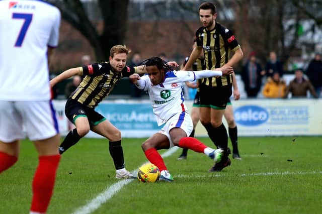 Loanee AJ Harris-Sealy in action for Gosport at Poole. Picture: Tom Phillips