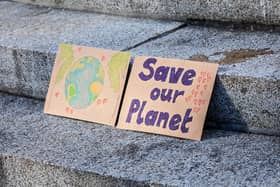 Signs made by children at the Cop26 demonstation. Picture: Mike Cooter (051121)