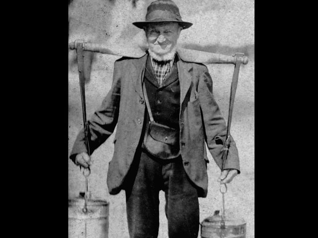 When milk was delivered by hand. Described as the oldest milkman in Portsmouth in 1914 it looks like the photograph was taken in Elm Grove. Picture: Robert James collection.