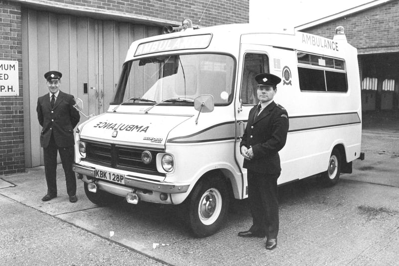 The new Hanlon ambulance that is equipped for 'front line' emergencies, such as motor-way crashes, that has been delivered to Portsmouth and is stationed at the Eastern Road Ambulance Station in 1976. The News PP4416