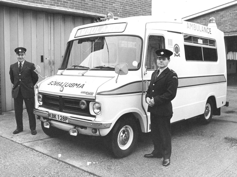 The new Hanlon ambulance that is equipped for 'front line' emergencies, such as motor-way crashes, that has been delivered to Portsmouth and is stationed at the Eastern Road Ambulance Station in 1976. The News PP4416
