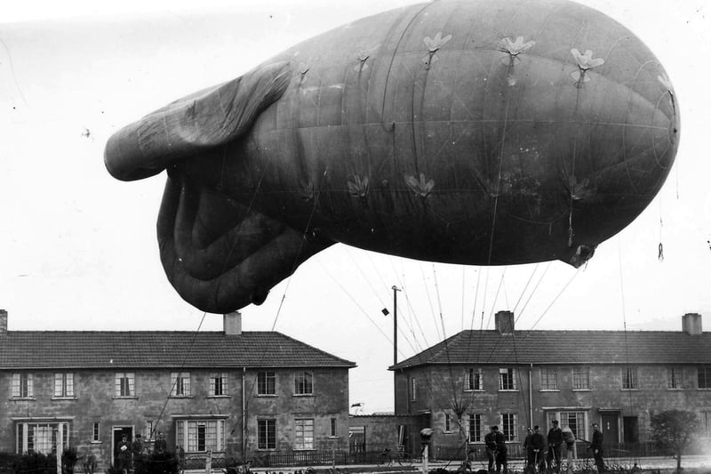 A barrage balloon over Portsmouth, thought to be at Wymering.