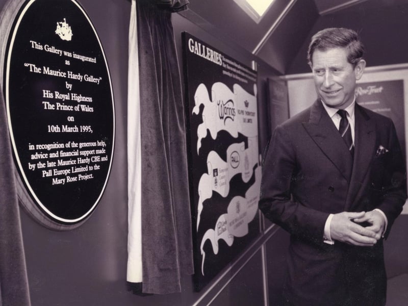 Prince Charles visits the Mary Rose for the opening of the Maurice Hardy Gallery in 1995.