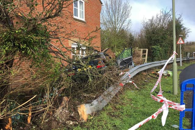 The crash took place just after 11pm and left firefighters fearing the home would collapse. Photo: Tom Cotterill