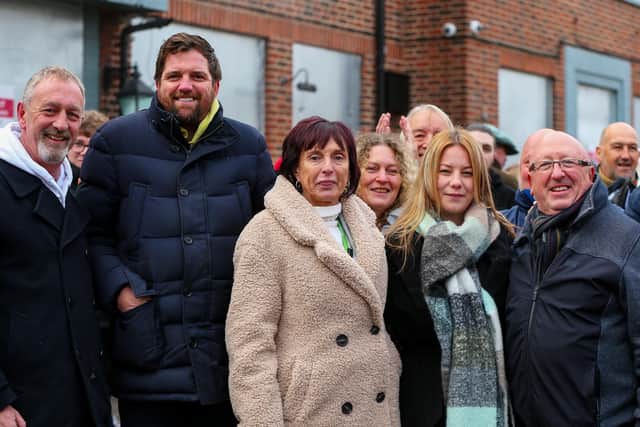Former landlady Tina Harris, centre. Campaigners outside the Manor House pub, Drayton, where they object to owners Greene King's closure of the community hub
Picture: Chris Moorhouse