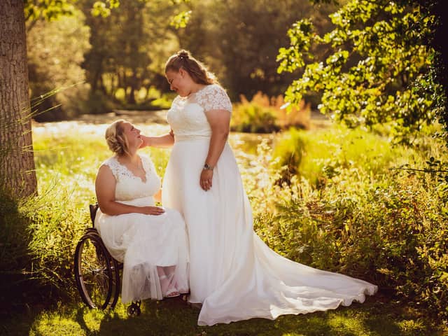 Paige and Bobbi Clarke tie the knot at The Tournerbury Woods Estate, Hayling Island. Picture by Carla Mortimer Wedding Photography.