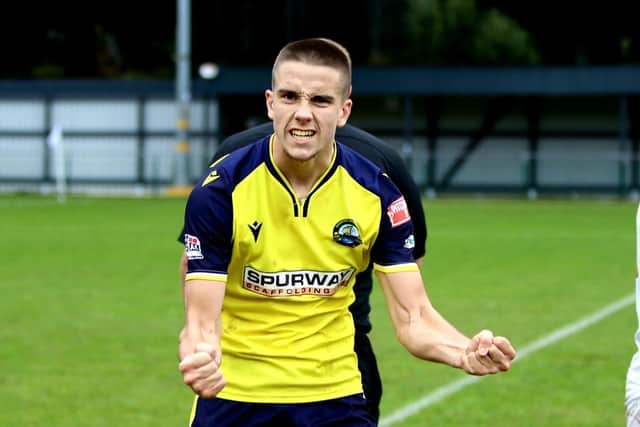 Luke Hallett looks pretty pleased with Gosport's win at Truro. Picture: Tom Phillips