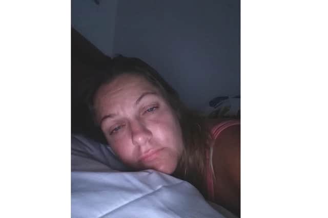 Laura Harris, 40 from Lee-on-the-Solent, has started treatment affter living with Lyme disease for years. Pictured: Laura on a bad day of symptoms