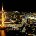 The city landmark illuminated. Picture: Phil Bramble