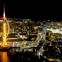 The city landmark illuminated. Picture: Phil Bramble