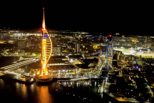 The city landmark illuminated. Picture: Phil Bramble