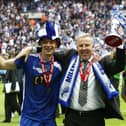 Millwall skipper Paul Robinson celebrates with Kenny Jackett following Millwall's League One Play-Off final victory in 2010. Picture: Sean Dempsey
