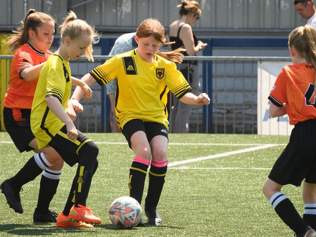 Girls' football action from the Havant & Waterlooville Summer Tournament. Picture: Keith Woodland (030621-112)