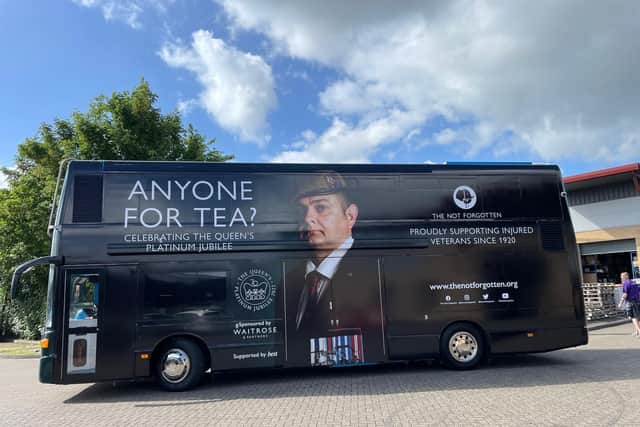 The 'Anyone for Tea?' tour bus. 