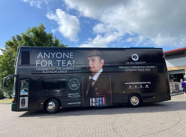 The 'Anyone for Tea?' tour bus. 