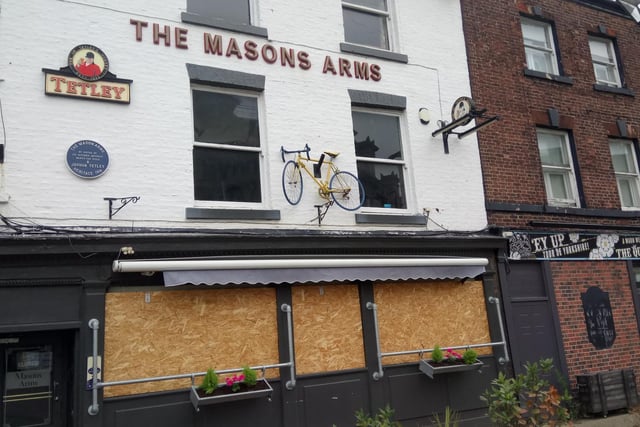 The Masons Arms in the Market Place is still boarded up.