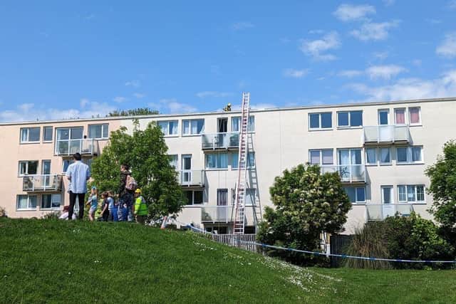 Emergency services arrived at the scene of a flat block fire in Samson Close, Gosport, at roughly 1pm on Saturday, May 13. Picture: Gosport Police.