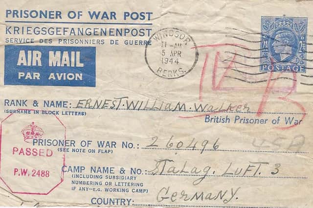 An air mail letter addressed to Ernest while he was a prisoner of war.  Picture: Daphne Smith collection
