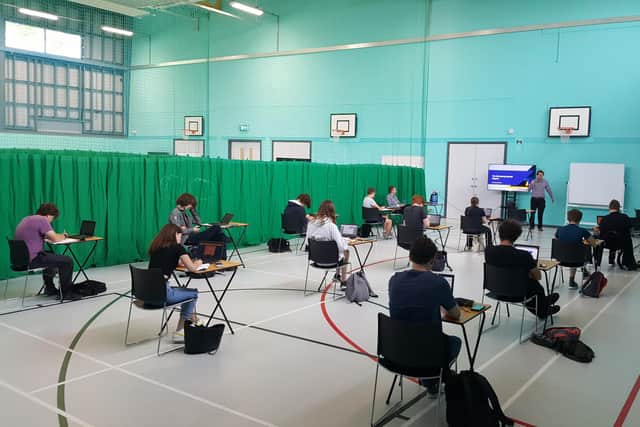 Spaces such as the sports hall are being used to enable classes to be delivered to larger groups than classroom allow with social distancing measures in place.
