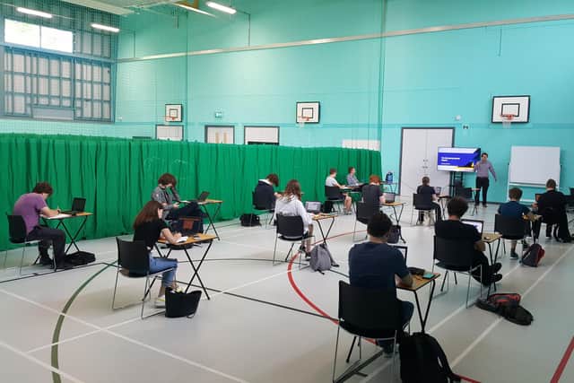 Spaces such as the sports hall are being used to enable classes to be delivered to larger groups than classroom allow with social distancing measures in place.
