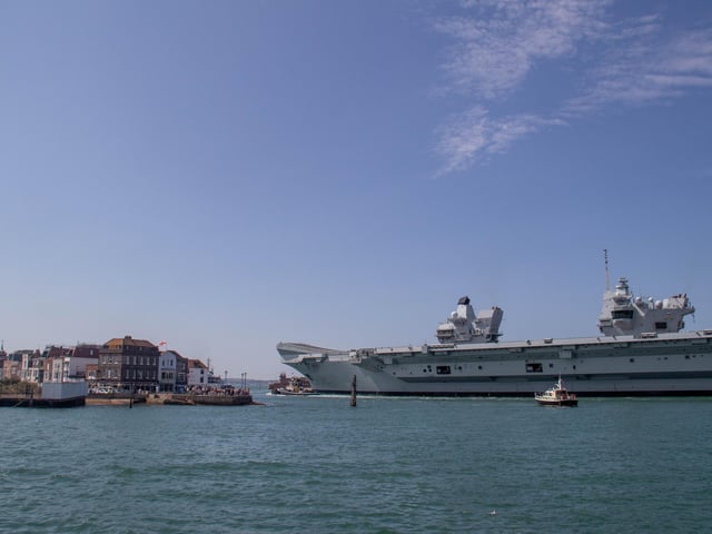 HMS Prince of Wales leaving Portsmouth on Friday 2nd August 2024
Pictured: View of HMS Prince of Wales going past Spice Island
Picture: Habibur Rahman